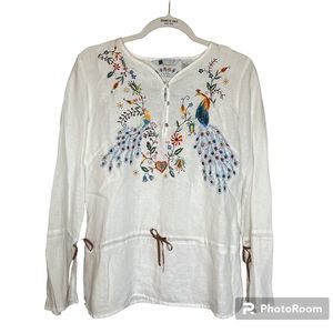 Carole Little 100% Linen Tunic Top Colorful Embroidery Beautiful and Unique